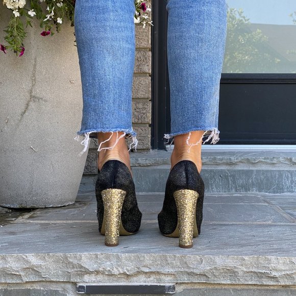 Miu Miu Calf Hair and Gold Glitter Cap Toe Pumps - Picture 2 of 5
